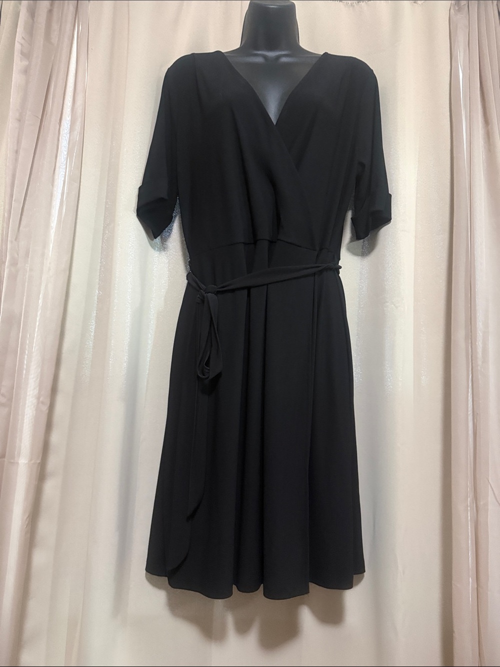 Women's Black Wrap Dress with Tie Waist-Apt9